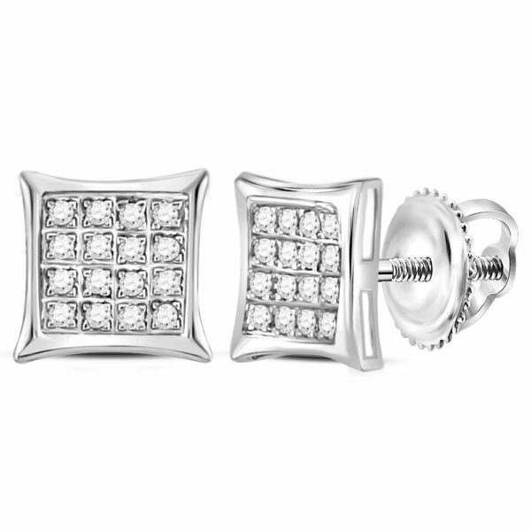 14kt White Gold Womens Round Diamond Square Kite Cluster Stud Earrings 1/10 Cttw