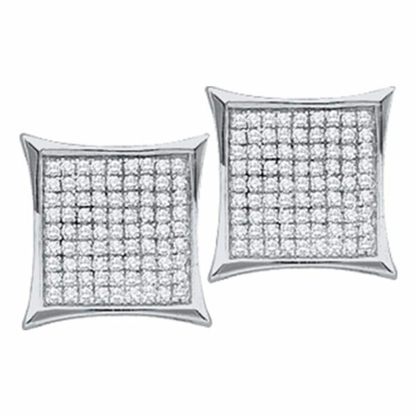 10kt White Gold Womens Round Diamond Square Cluster Earrings 1/6 Cttw