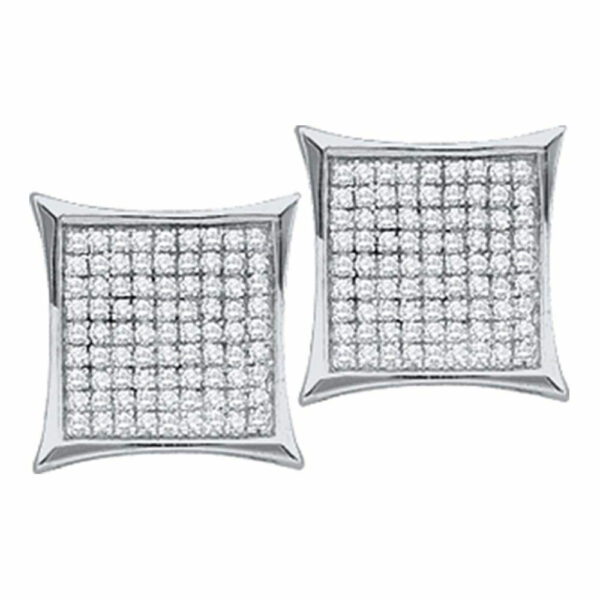 14kt White Gold Womens Round Diamond Square Kite Cluster Earrings 1/6 Cttw