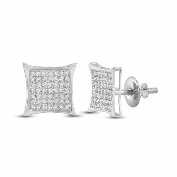 10kt White Gold Womens Round Diamond Kite Square Earrings 1/3 Cttw