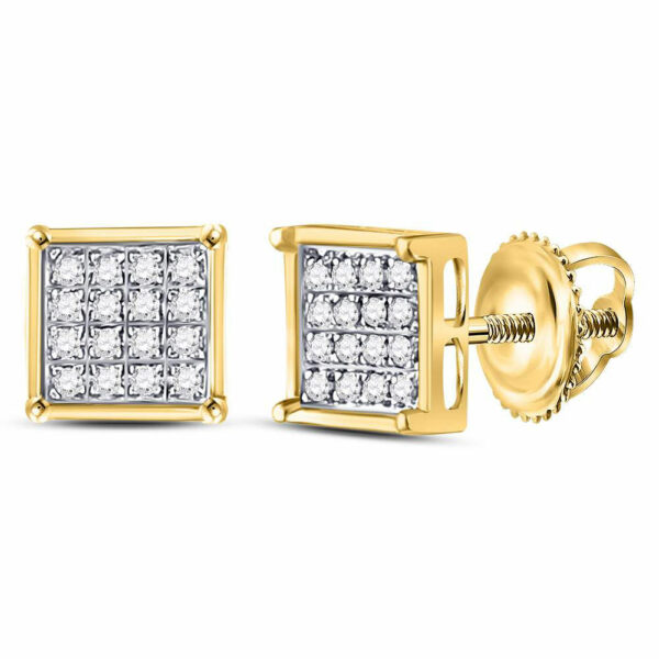 10kt Yellow Gold Womens Round Diamond Square Earrings 1/10 Cttw