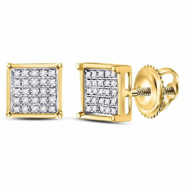 14kt Yellow Gold Womens Round Diamond Square Cluster Earrings 1/6 Cttw