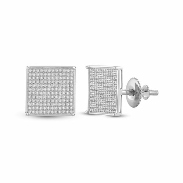 10kt White Gold Womens Round Diamond Square Earrings 7/8 Cttw