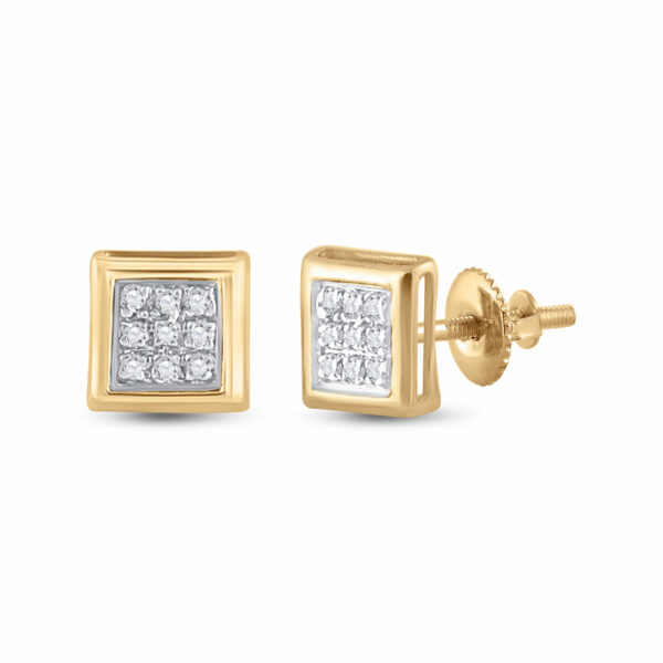 10kt Yellow Gold Womens Round Diamond Square Earrings 1/20 Cttw