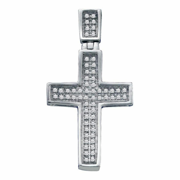 10kt White Gold Womens Round Diamond Cross Pendant 1/6 Cttw