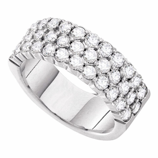 14kt White Gold Womens Round Pave-set Diamond Triple Row Wedding Band 2 Cttw