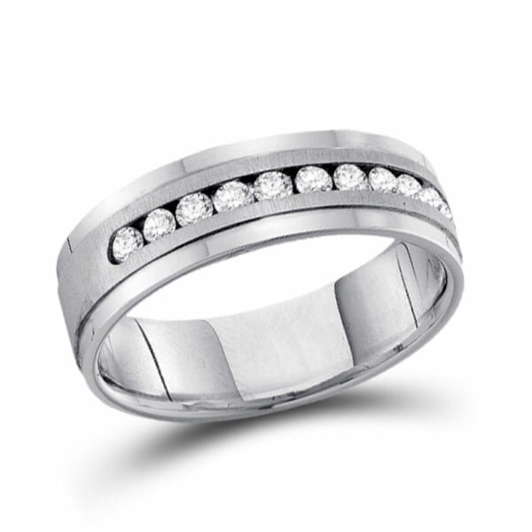 14kt White Gold Mens Machine Set Round Diamond Wedding Channel Band Ring 1/2 Cttw