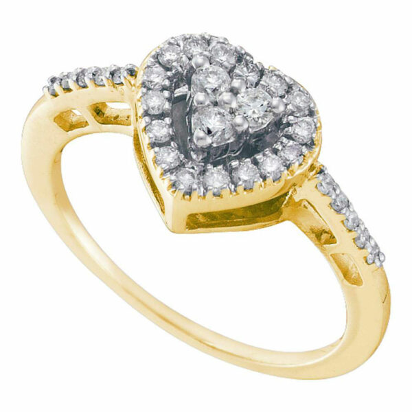 14kt Yellow Gold Womens Round Diamond Heart Cluster Ring 1/3 Cttw