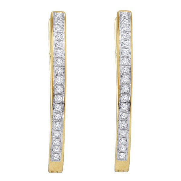 10kt Yellow Gold Womens Round Diamond Single Row Hoop Earrings 1/10 Cttw