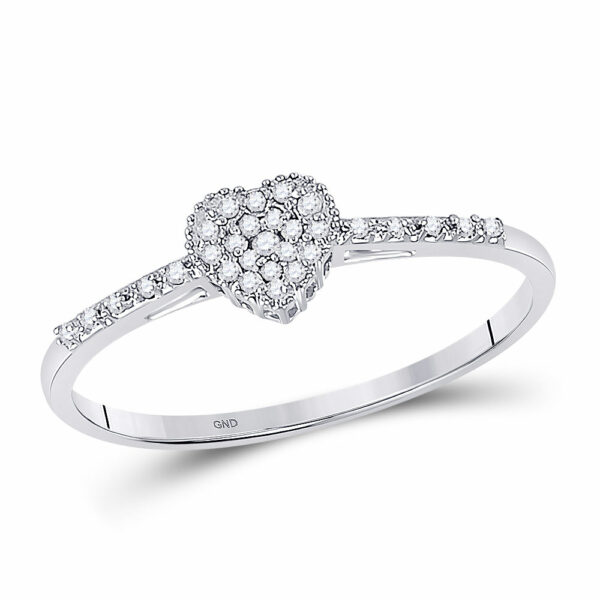 10kt White Gold Womens Round Diamond Slender Heart Ring 1/20 Cttw