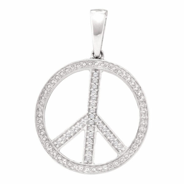 10kt White Gold Womens Round Diamond Peace Sign Circle Pendant 1/10 Cttw