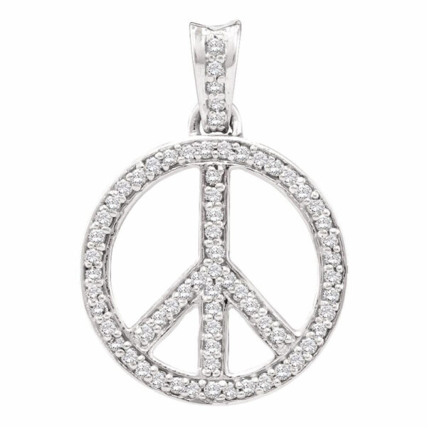 10kt White Gold Womens Round Diamond Peace Sign Circle Pendant 1/4 Cttw