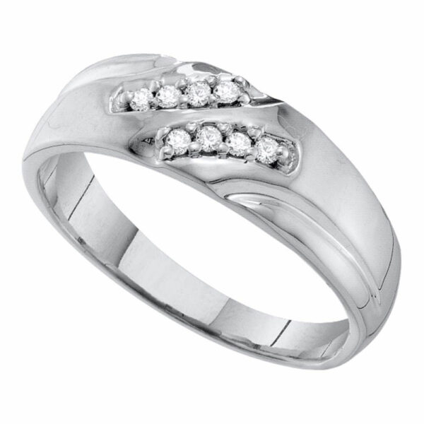 10kt White Gold Mens Round Diamond Wedding Band Ring 1/8 Cttw