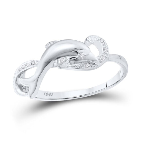 10kt White Gold Womens Round Diamond Dolphin Ring 1/20 Cttw