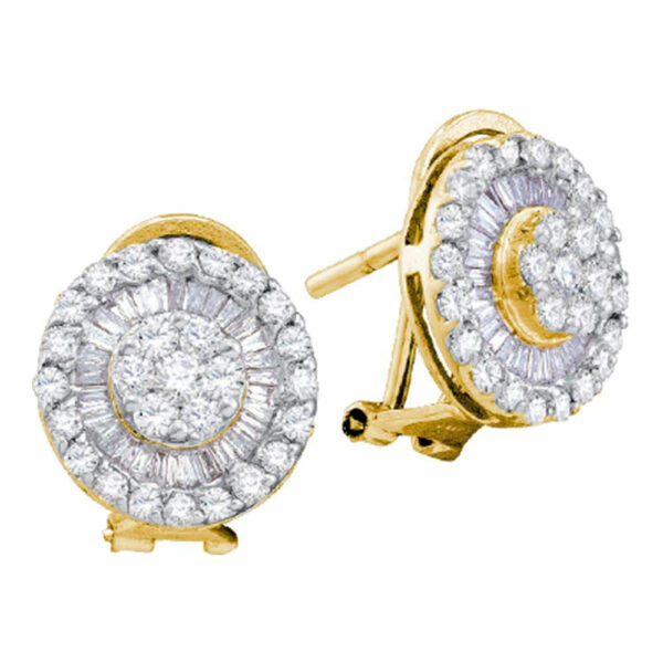 14kt Yellow Gold Womens Round Diamond Cluster French-clip Earrings 1 Cttw