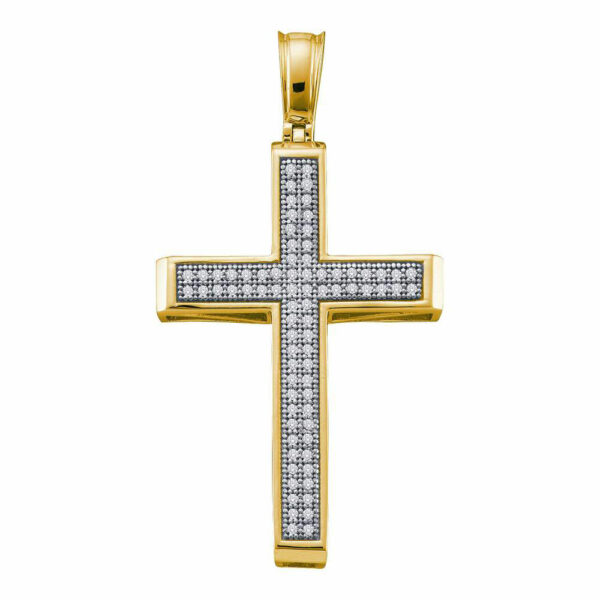 10kt Yellow Gold Womens Round Diamond Cross Religious Pendant 1/4 Cttw