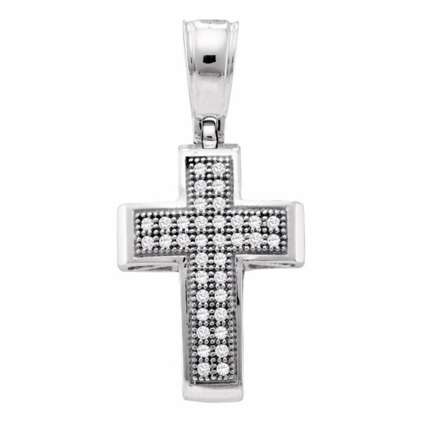 10kt White Gold Womens Round Diamond Small Cross Pendant 1/10 Cttw