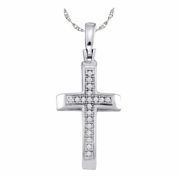 Sterling Silver Womens Round Diamond Cross Pendant 1/20 Cttw