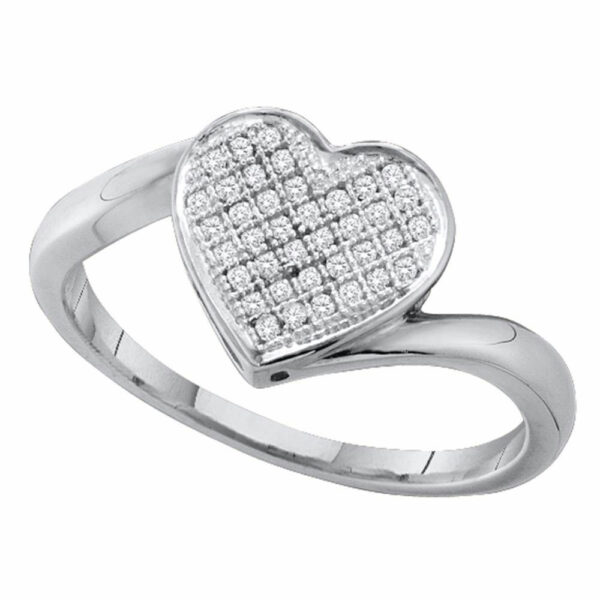 Sterling Silver Womens Round Diamond Heart Ring 1/10 Cttw