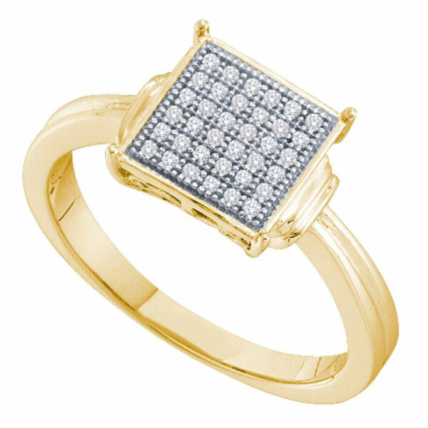 Yellow-tone Sterling Silver Womens Round Diamond Square Cluster Ring 1/10 Cttw