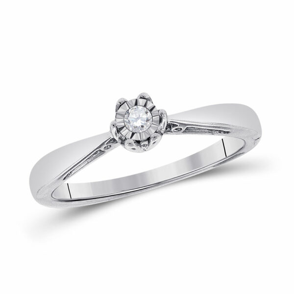 Sterling Silver Round Diamond Solitaire Bridal Wedding Engagement Ring 1/20 Cttw