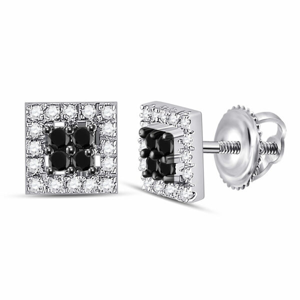 10kt White Gold Womens Round Black Color Enhanced Diamond Square Earrings 1/3 Cttw