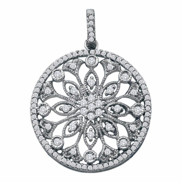 10kt White Gold Womens Round Diamond Antique-style Circle Pendant 1/2 Cttw