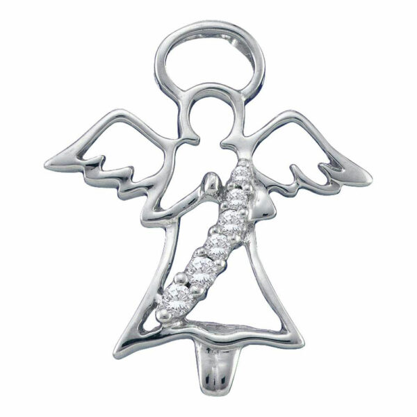 10kt White Gold Womens Round Diamond Praying Guardian Angel Pendant 1/20 Cttw