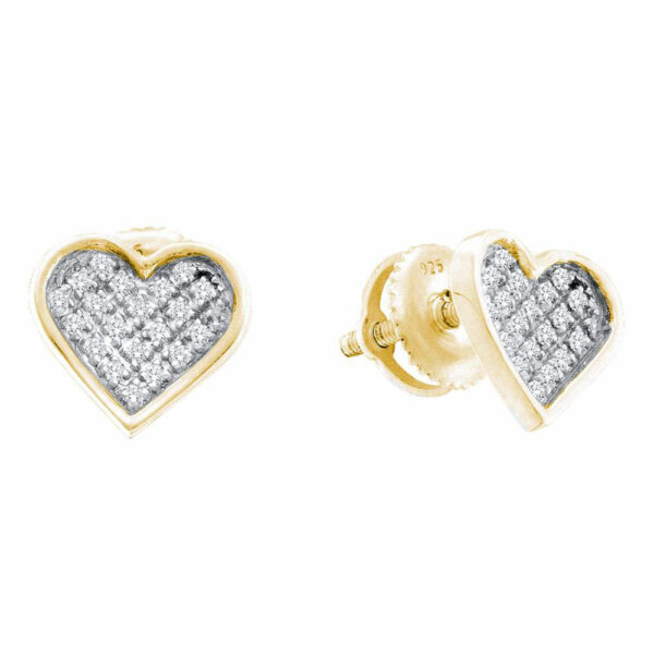 Yellow-tone Sterling Silver Womens Round Diamond Heart Earrings 1/20 Cttw