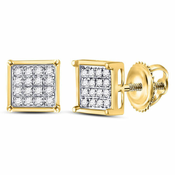 Yellow-tone Sterling Silver Womens Round Diamond Square Cluster Earrings 1/10 Cttw