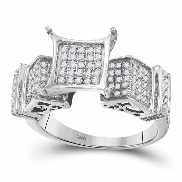 10kt White Gold Womens Round Diamond Elevated Square Cluster Ring 3/8 Cttw