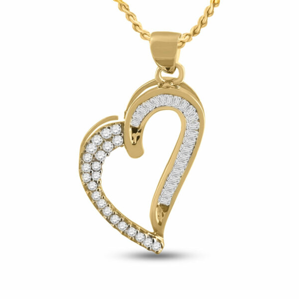 10kt Yellow Gold Womens Round Baguette Diamond Heart Pendant 1/4 Cttw