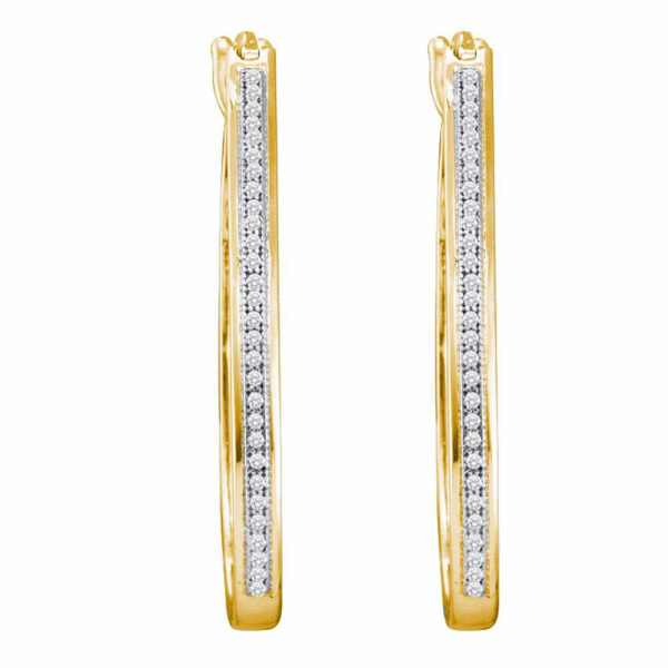 10kt Yellow Gold Womens Round Diamond Single Row Slender Hoop Earrings 1/6 Cttw