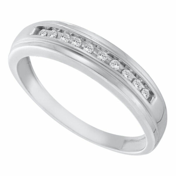 10kt White Gold Mens Round Channel-set Diamond Single Row Wedding Band 1/8 Cttw