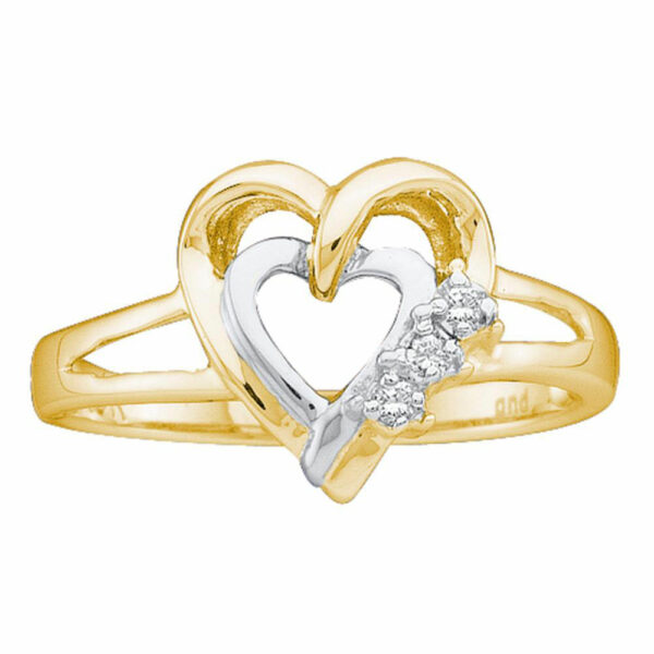 Two-tone Sterling Silver Womens Round Diamond Double Heart Ring .03 Cttw