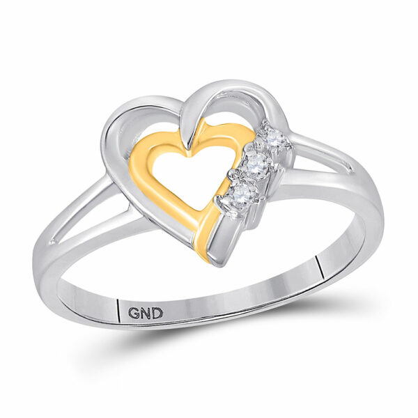 Two-tone Sterling Silver Womens Round Diamond Heart Ring .03 Cttw