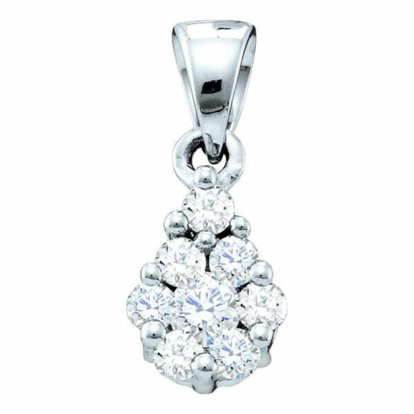 14kt White Gold Womens Round Diamond Flower Cluster Pendant 1/6 Cttw