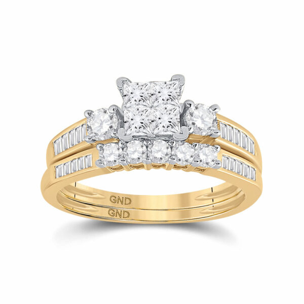 10kt Yellow Gold Princess Diamond Bridal Wedding Ring Band Set 1 Cttw Size 8