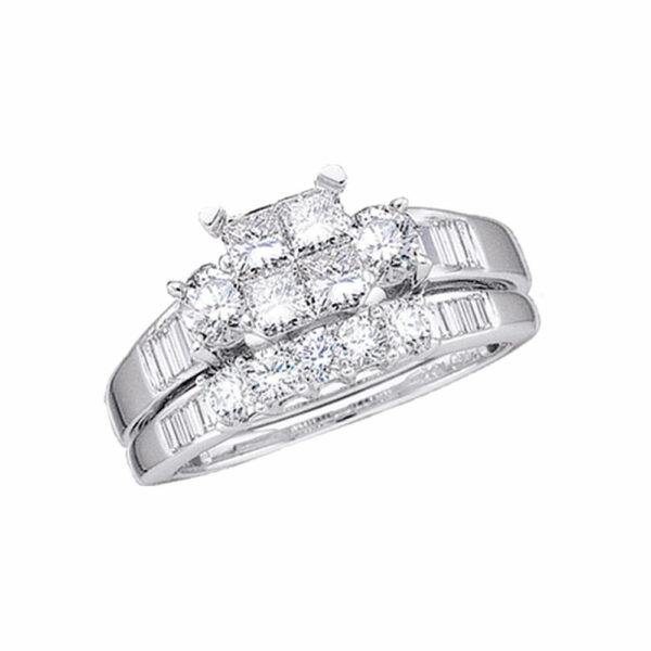 10kt White Gold Princess Diamond Bridal Wedding Ring Band Set 1 Cttw Size 6