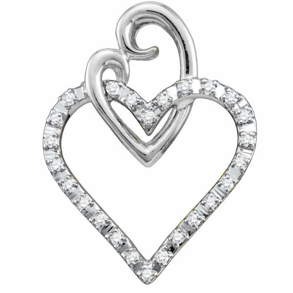 10kt White Gold Womens Round Diamond Double Joined Heart Pendant 1/12 Cttw