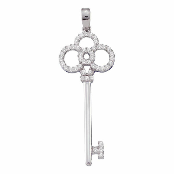 14kt White Gold Womens Round Diamond Trefoil Key Pendant 1/2 Cttw