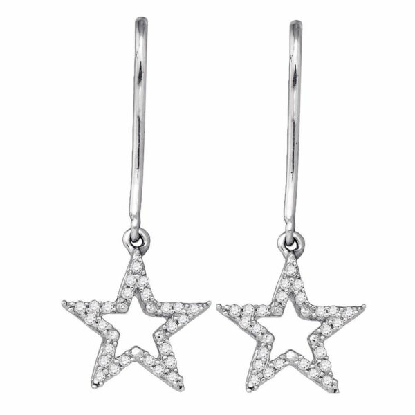 10kt White Gold Womens Round Diamond Star Dangle Earrings 1/5 Cttw