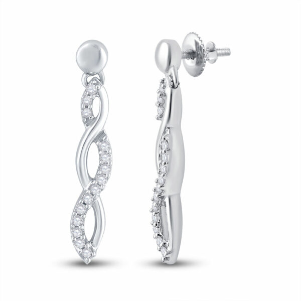 10kt White Gold Womens Round Diamond Dangle Earrings 1/4 Cttw