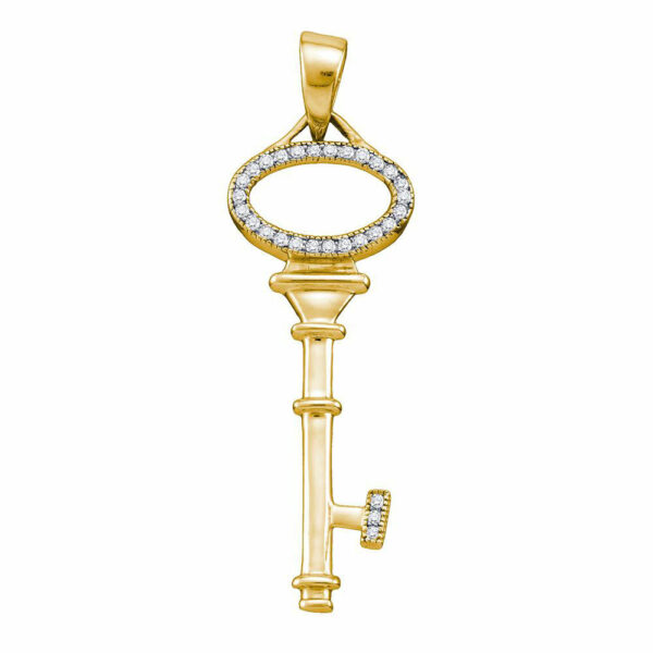 Sterling Silver Womens Round Diamond Yellow-tone Key Love Anniversary Pendant 1/10 Cttw