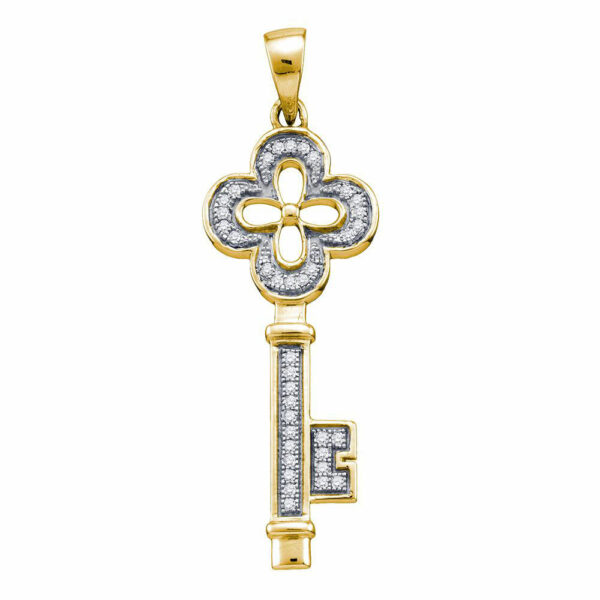 Yellow-tone Sterling Silver Womens Round Diamond Key Love Pendant 1/8 Cttw