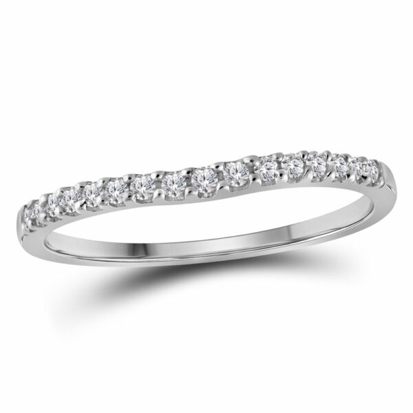 10kt White Gold Womens Round Diamond Single Row Contoured Wedding Band 1/6 Cttw