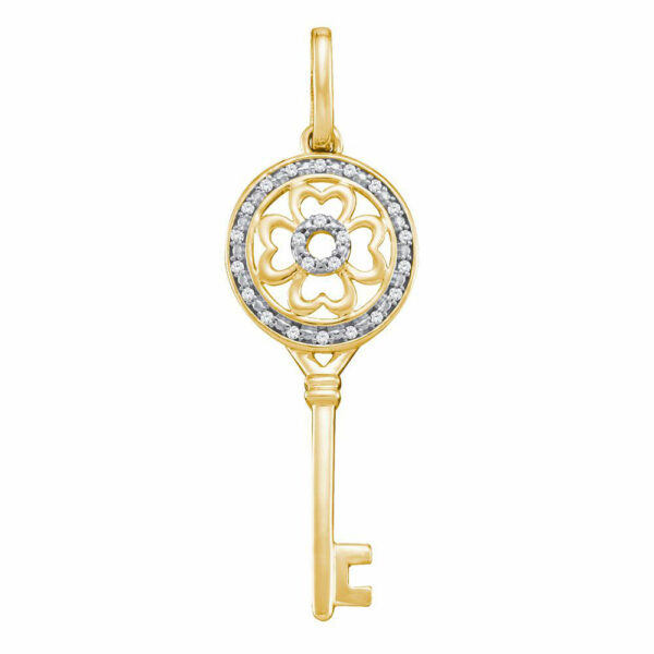 10kt Yellow Gold Womens Round Diamond Circle Handle Key Pendant 1/20 Cttw