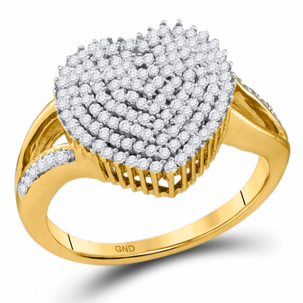 10kt Yellow Gold Womens Round Diamond Heart Cluster Ring 1/2 Cttw