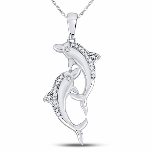 10kt White Gold Womens Round Diamond Dolphin Nautical Animal Pendant 1/12 Cttw