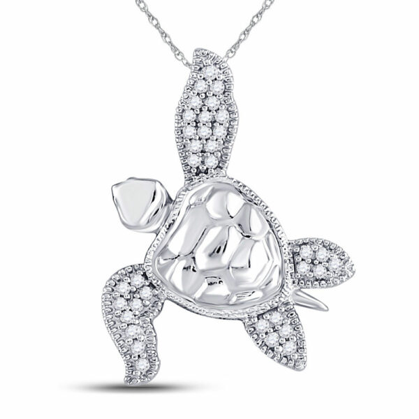 10kt White Gold Womens Round Diamond Turtle Tortoise Animal Pendant 1/10 Cttw